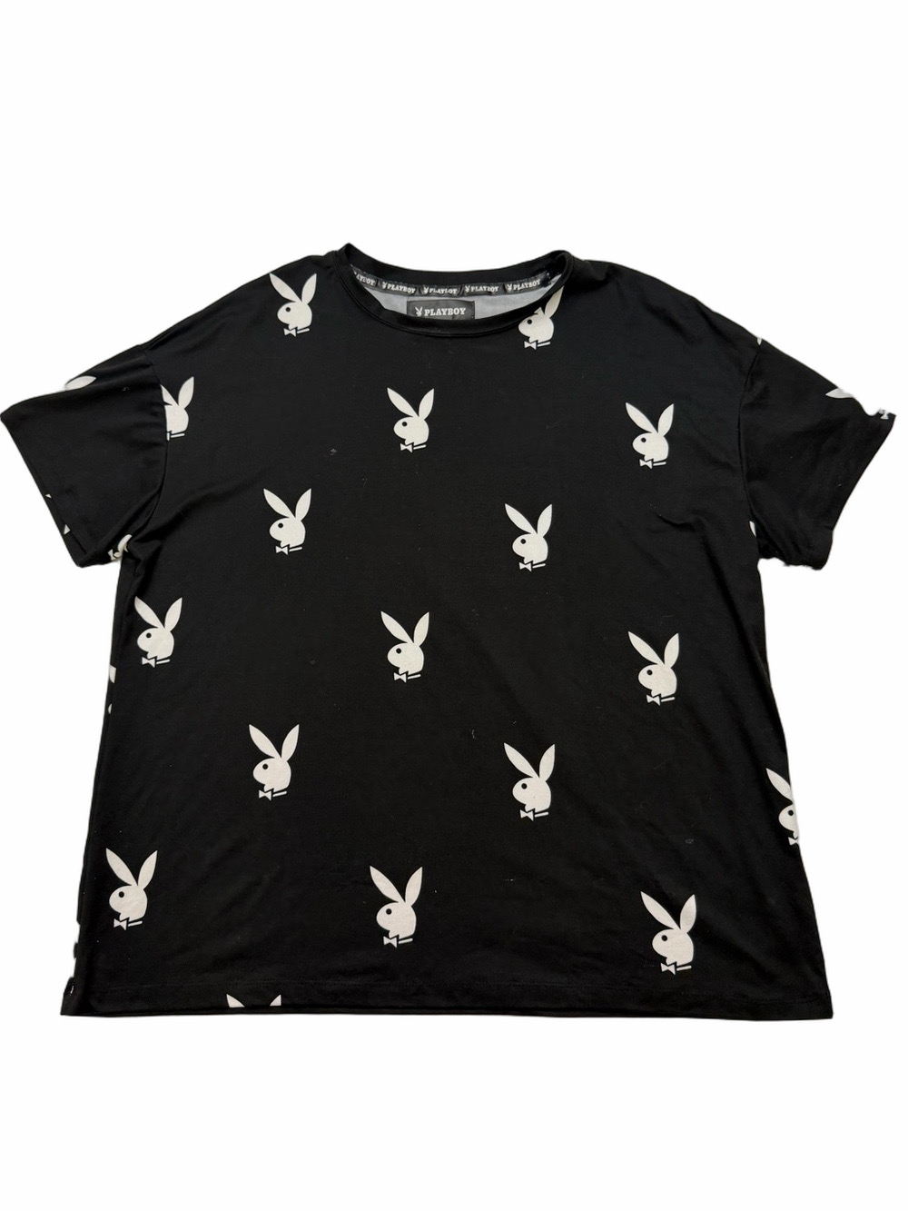 PLAYBOY Black Tee White Bunny Motif Unisex Adult Men Medium